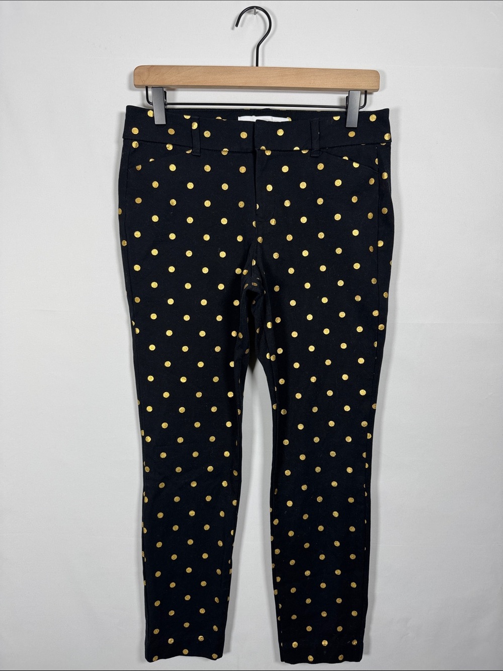 WP13 {Old Navy} "Pixie" Black Gold Polka Dot Mid Rise Skinny Leg Chino Pants